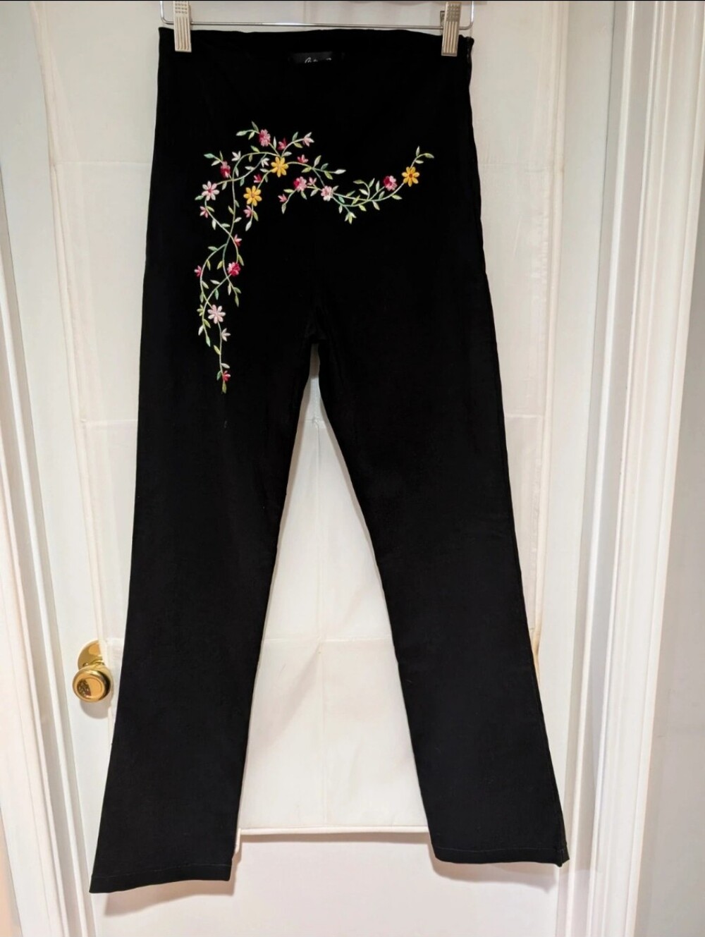 VTG 90s Y2K Black Floral Embroidered Tailored Straight Leg Trousers Pants